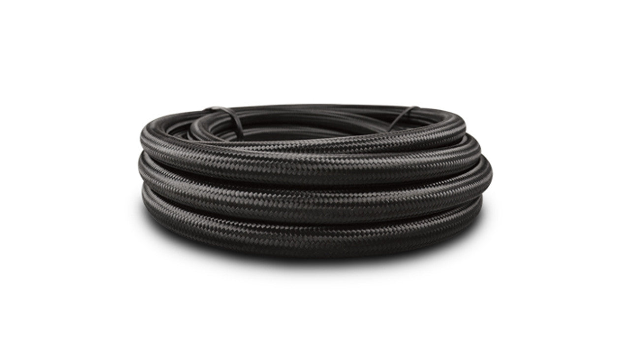 Vibrant 50ft Roll of Black Nylon Braided Flex Hose; AN Size: -10AN; Hose ID: 0.56" - 12000